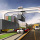 A rendered image of a Parallel Systems train unloading at a hub.